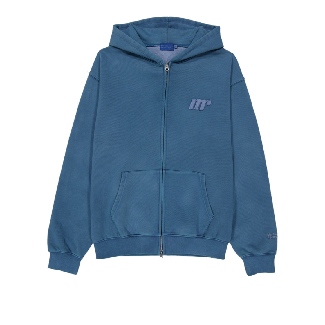 맨하탄 레코즈 로고 피크먼트 집업 후디 - 블루
