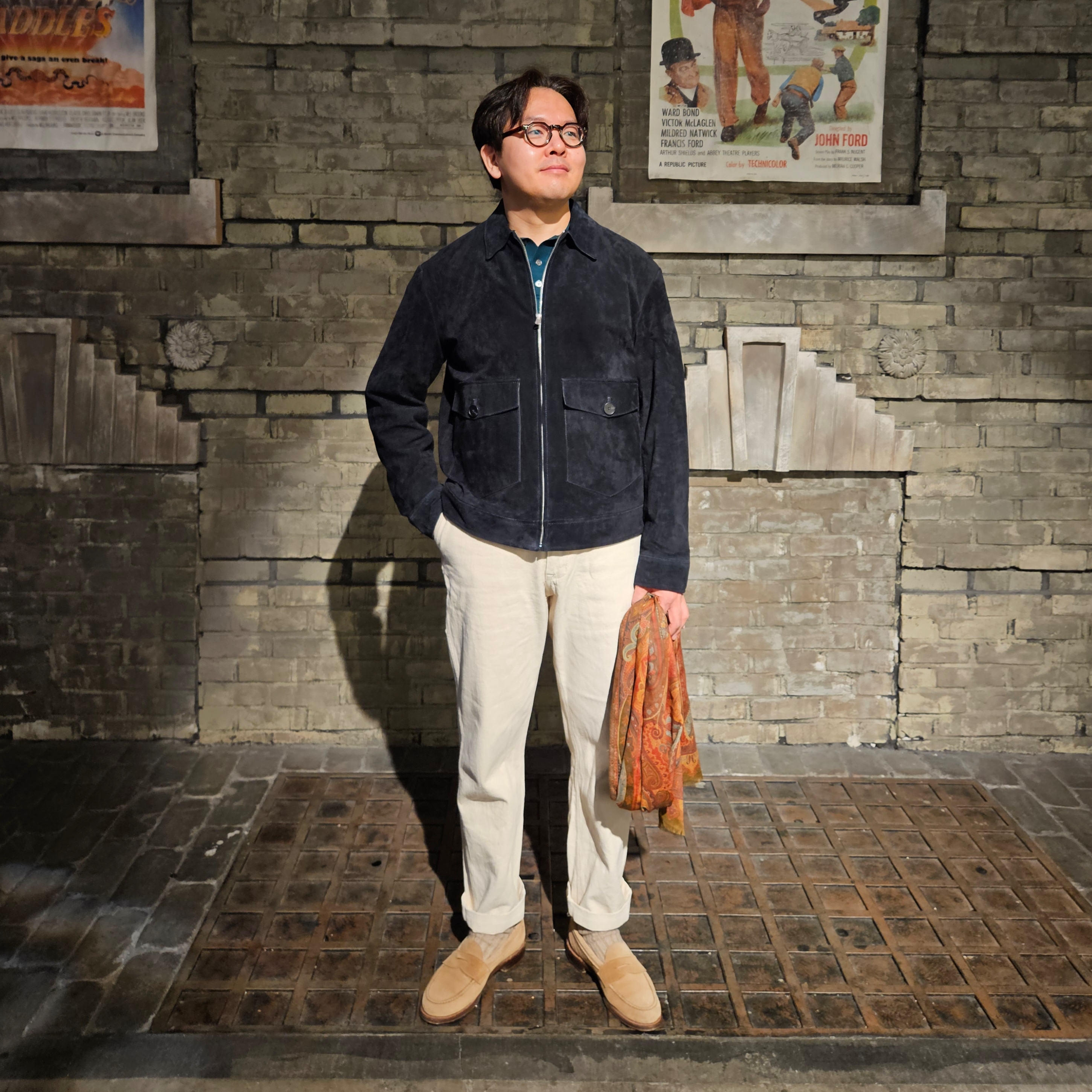 Alden 6244 Suede Unlined Penny Loafer Tan - D 착용 스타일 - 1
