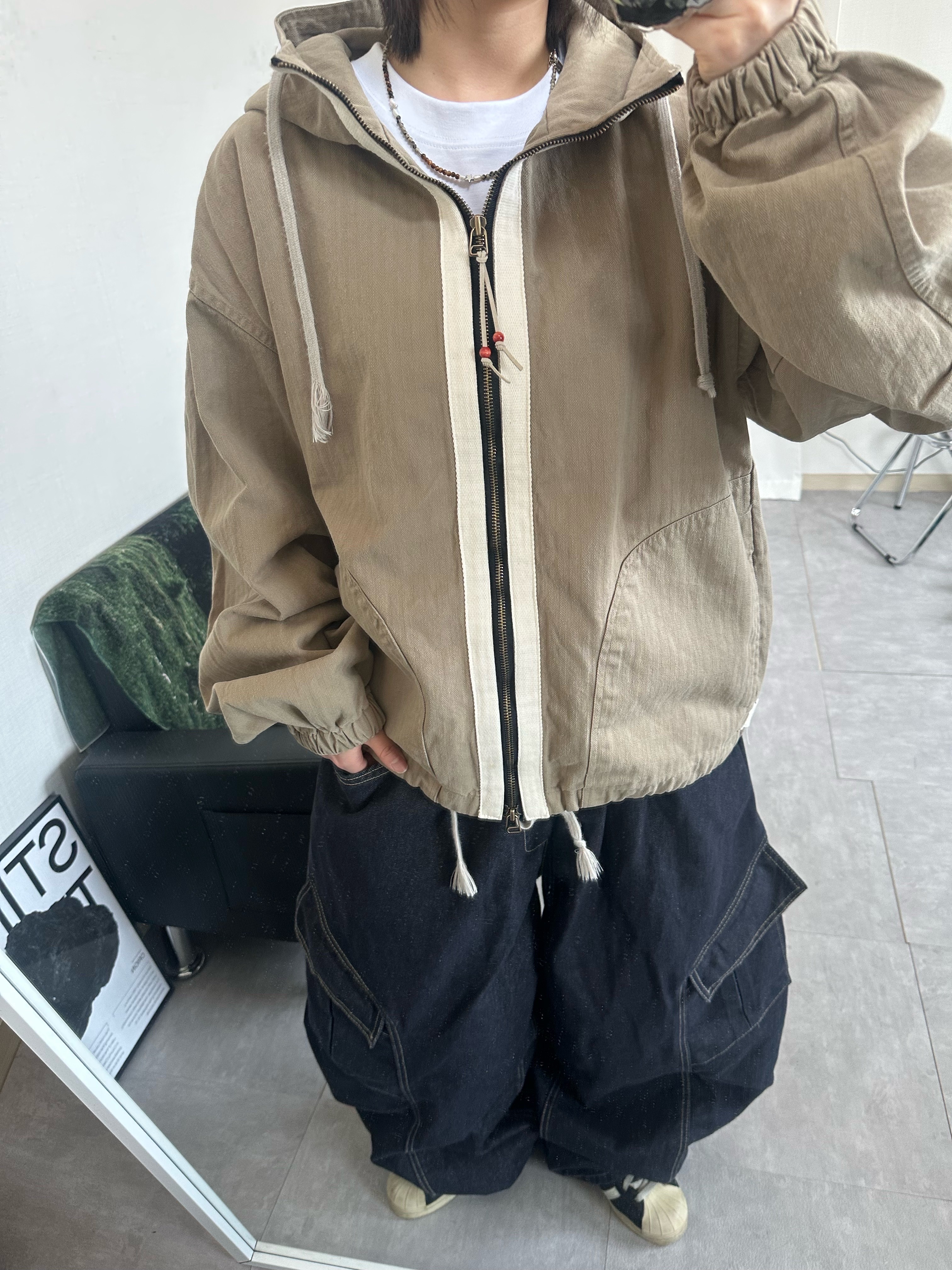 Hello Sunrise Washed HS Arch Logo 6Panel Cap Navy & Orange, Deus Ex Machina String Bag Tan 착용 스타일 - 4