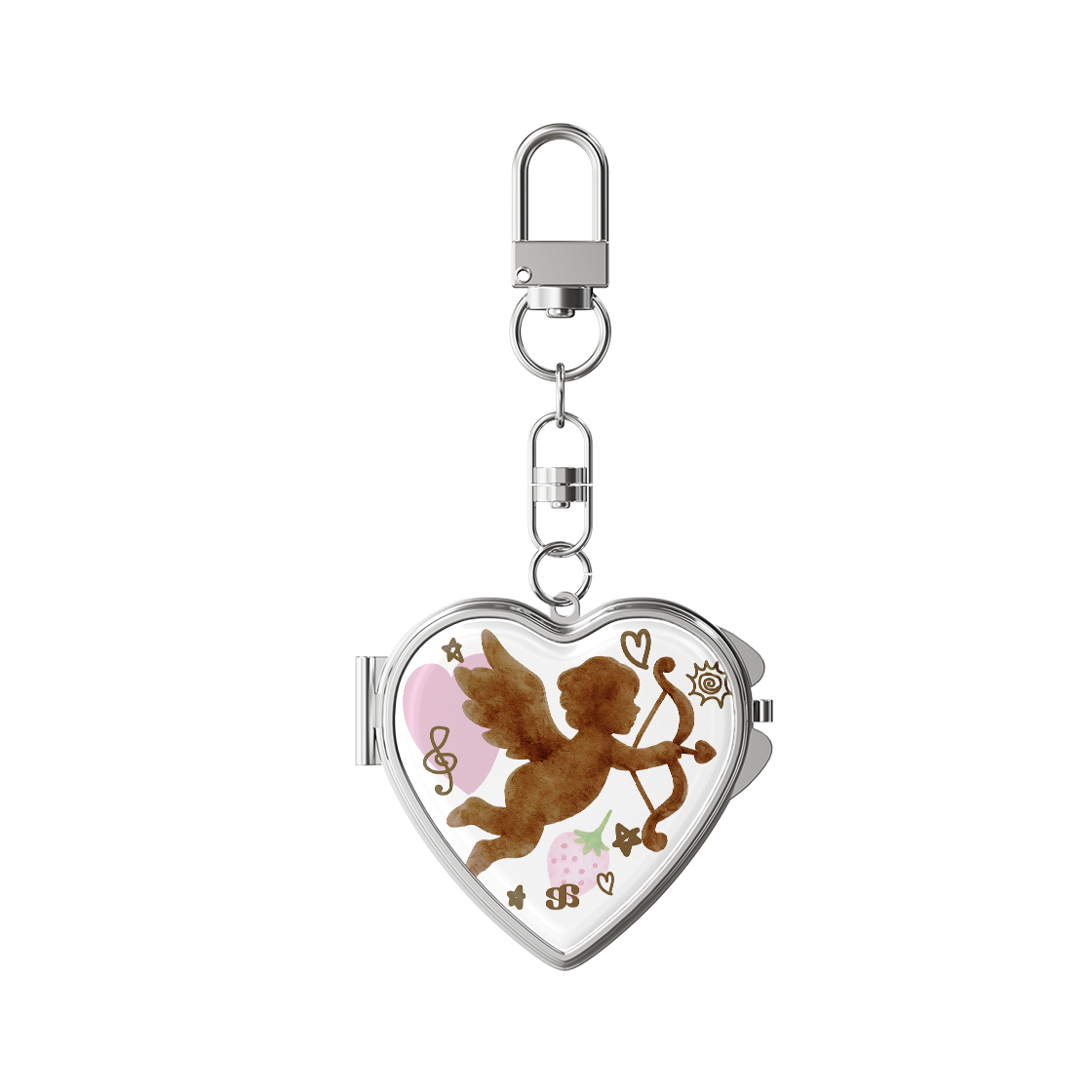 어프어프 스트로베리 큐피드 하트 거울키링(earpearp Strawberry Cupid Heart Mirror Keyring)