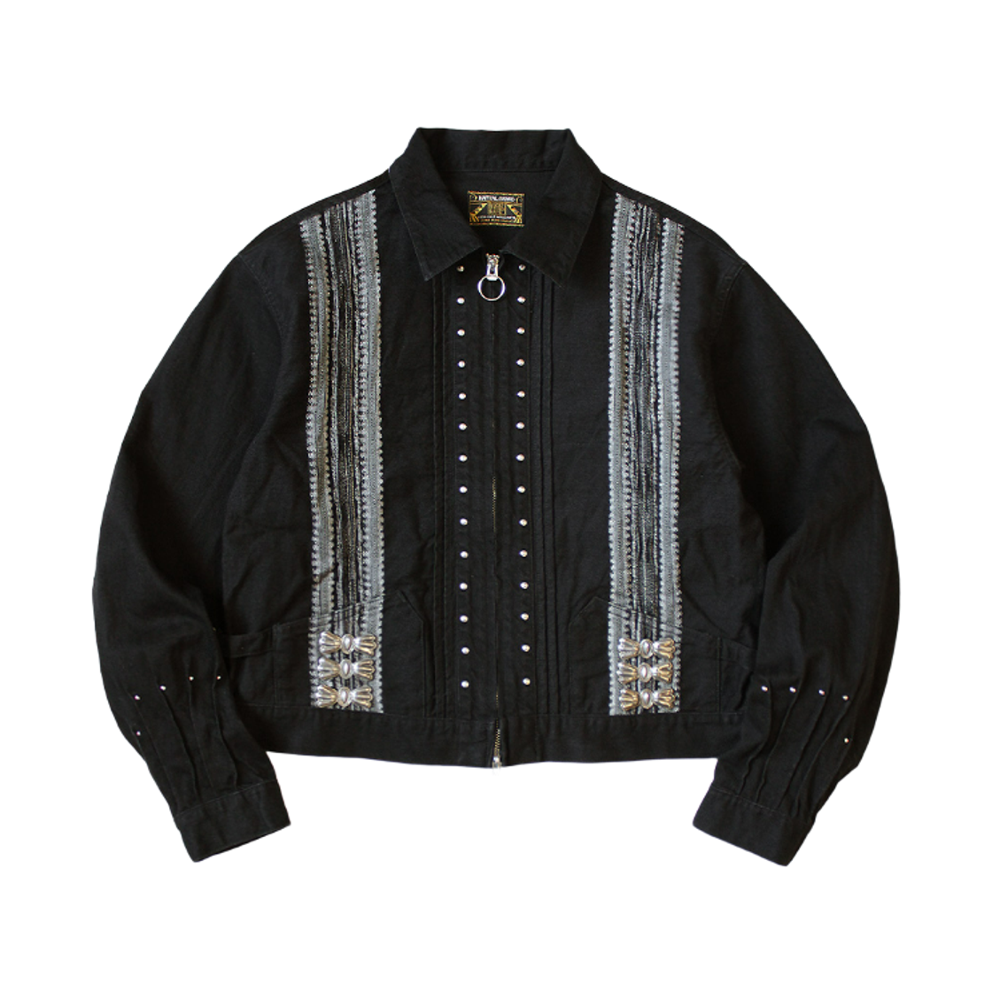 캐피탈 12온즈 애로우 패턴 자카드 데님 드리즐러 자켓 블랙(Kapital 12 oz. Arrow Pattern Jacquard Denim Drizzler Jacket Black) - 1