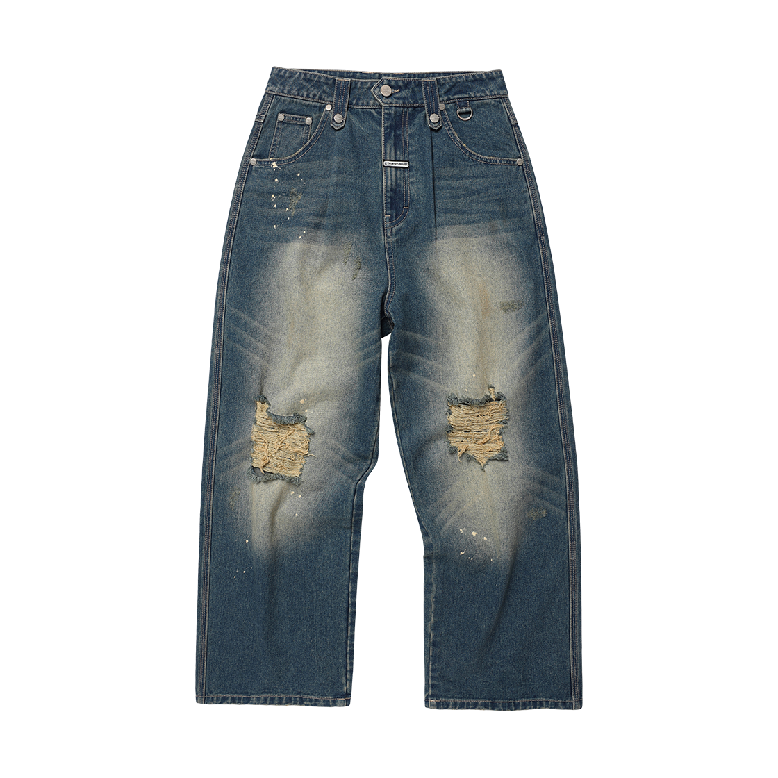 VH2GSUD110ABL Thevinylhouse Grunge Painted Denim Pants Blue