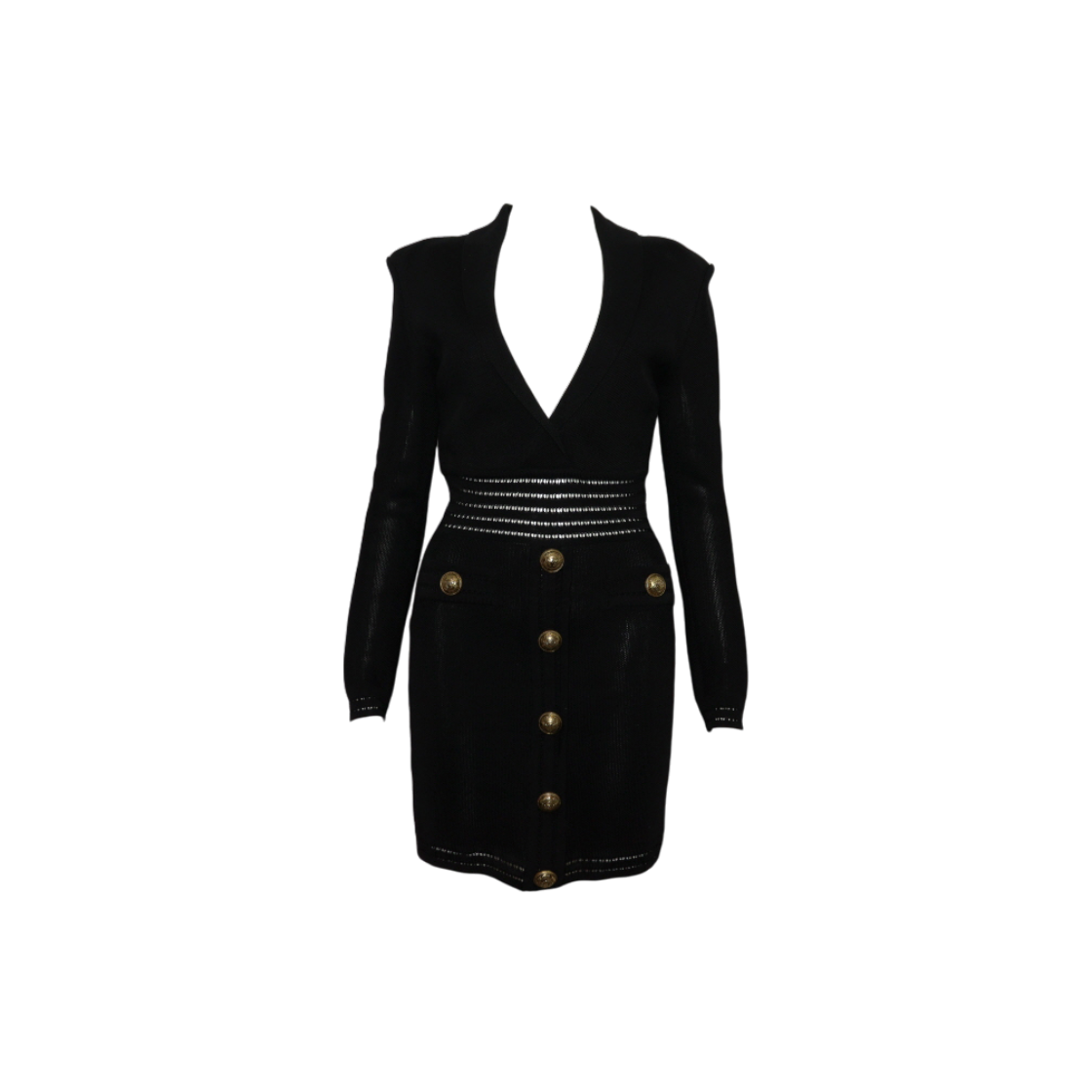 발망 블랙 니트 롱 슬리프 금장버튼 여성 드레스 원피스aa60838(Balmain Black Knit Long Sleeve Dress with Gold Buttons)