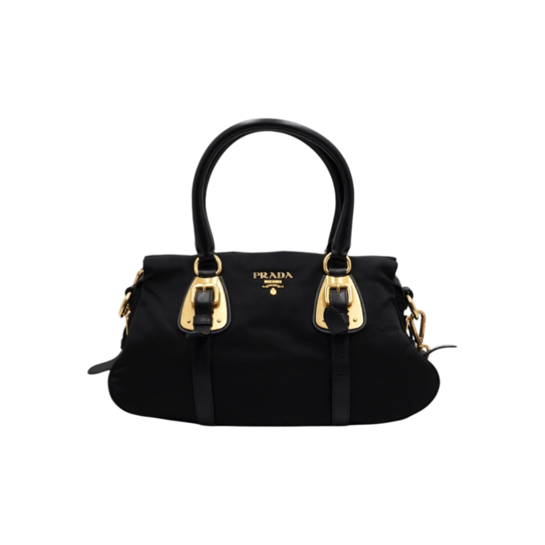 IT8P2UWD7VIB Prada BN2864 Black Tessuto Pocono Nylon Soft Calfskin Tote and Shoulder Bag with Gold Logo