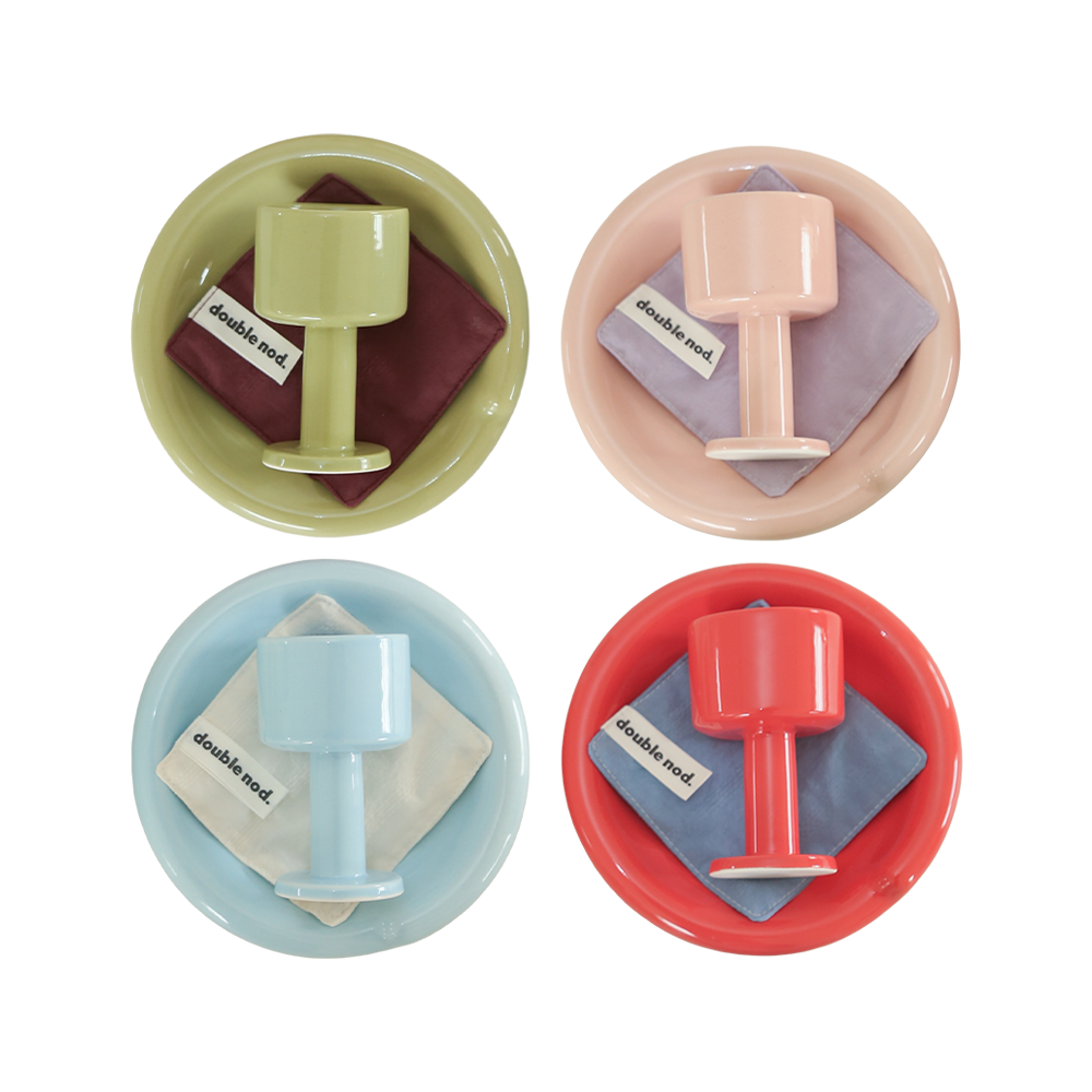 로파서울 더블노드 미니와인잔 + 플레이트 + 코스터 1인 선물세트 (4 Colors)(LOFA SEOUL double nod. Compact Table SET (4 Colors))