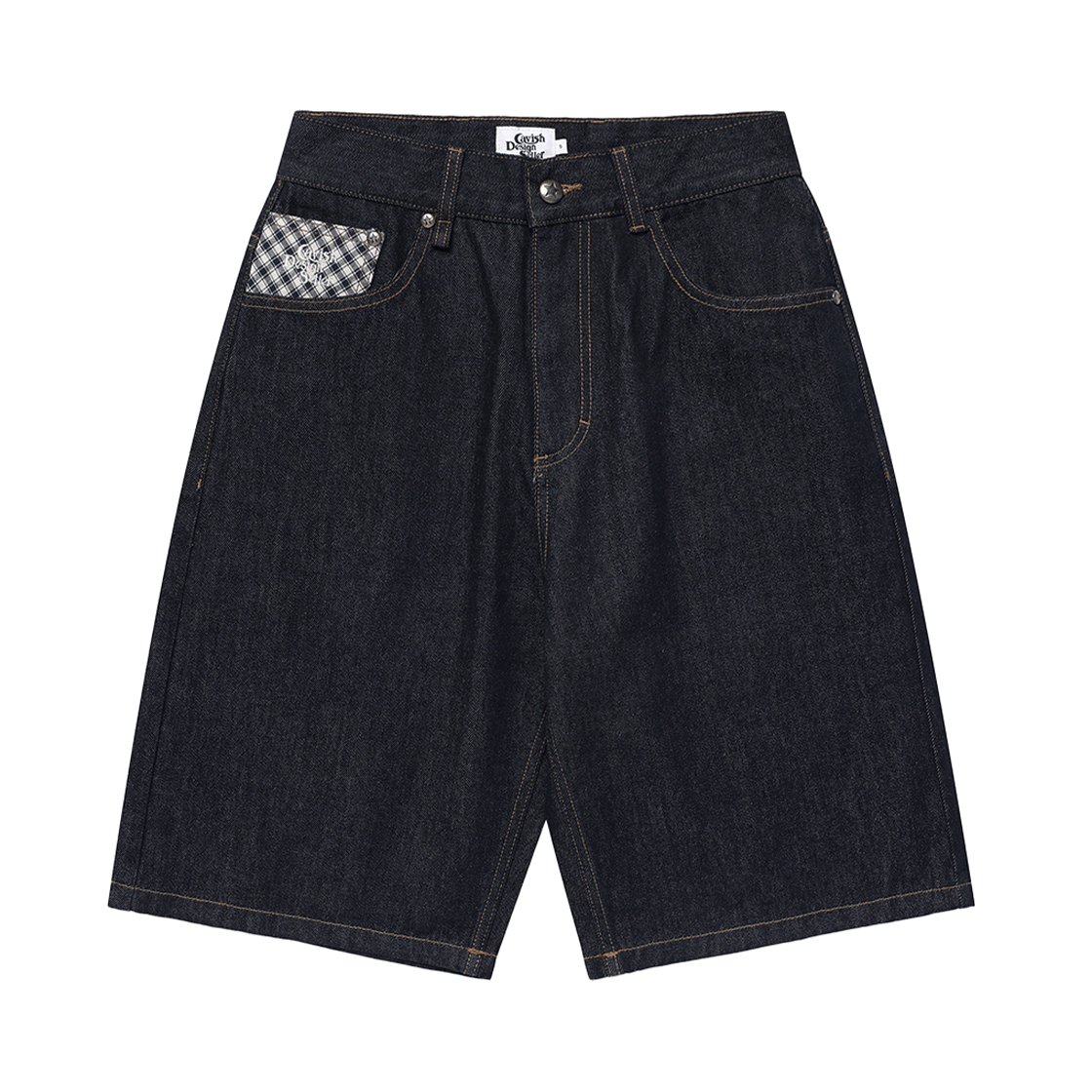 카비시 체크 아플리케 데님 쇼츠 블루(CAVISH Check Applique Denim Shorts Blue) - 2