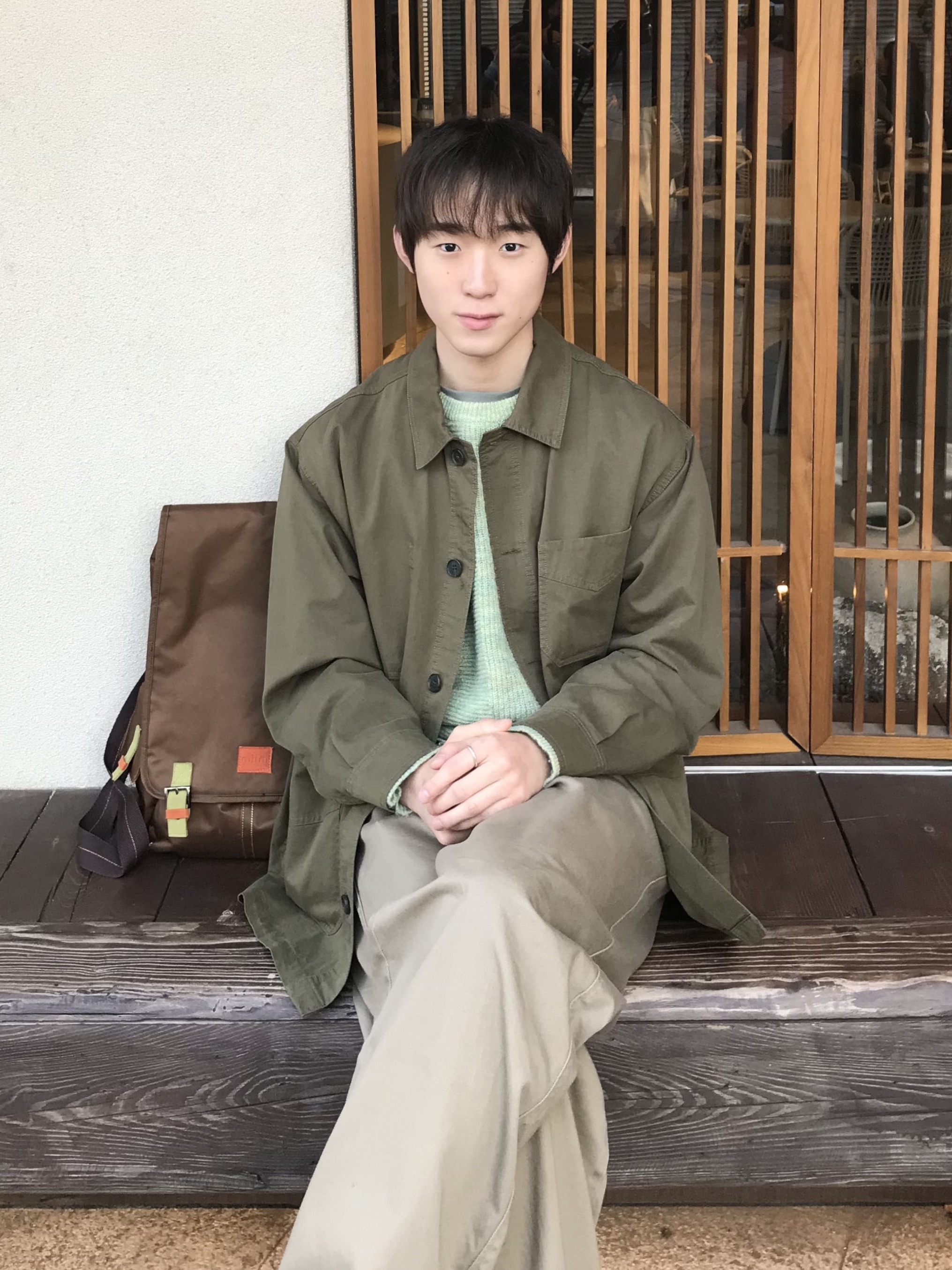 Noun Hairy Melange Knit Forest Green 착용 스타일 - 1