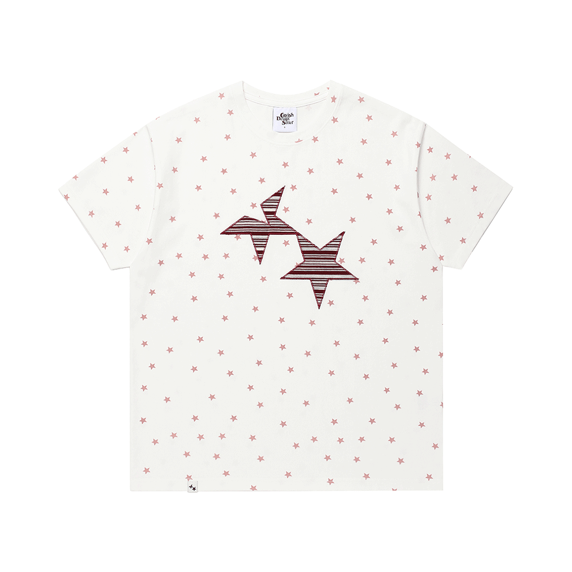 카비시 트윈 스타 스트라이프 아플리케 숏슬리브 티셔츠 화이트(CAVISH Twin Star Striped Applique SS Tee White)