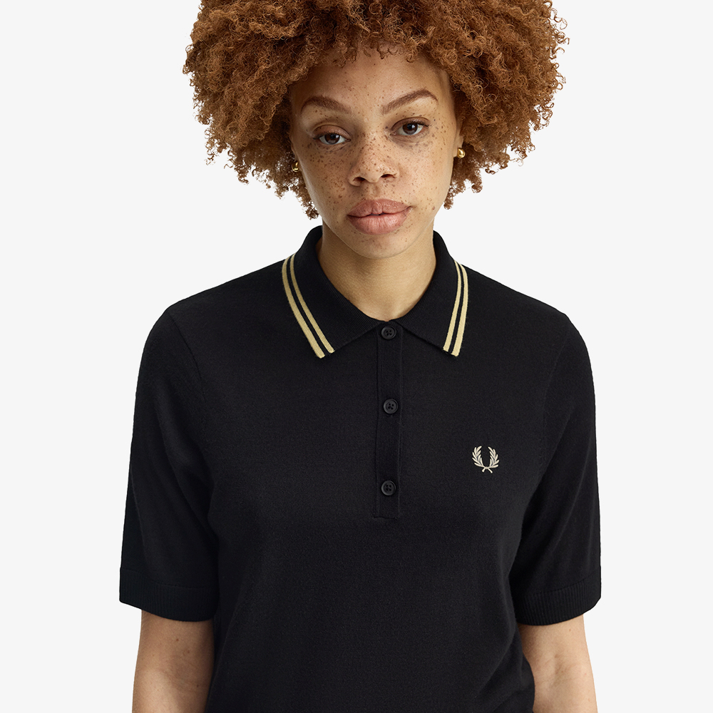 프레드페리 우먼즈 팁드 니트 셔츠 블랙 샴페인(Fred Perry Tipped Knitted Shirt Black Champagne) - 3