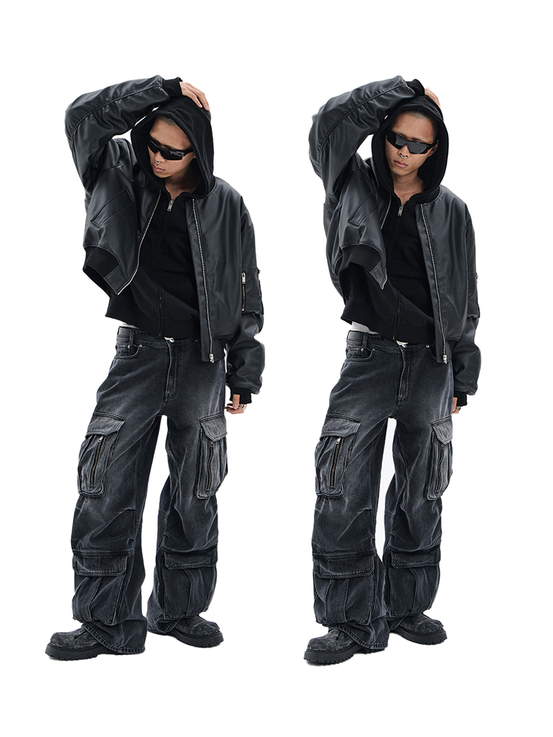 AX CONNECTION Tactical Cracked Leather  Bomber Jacket 착용 스타일 - 9