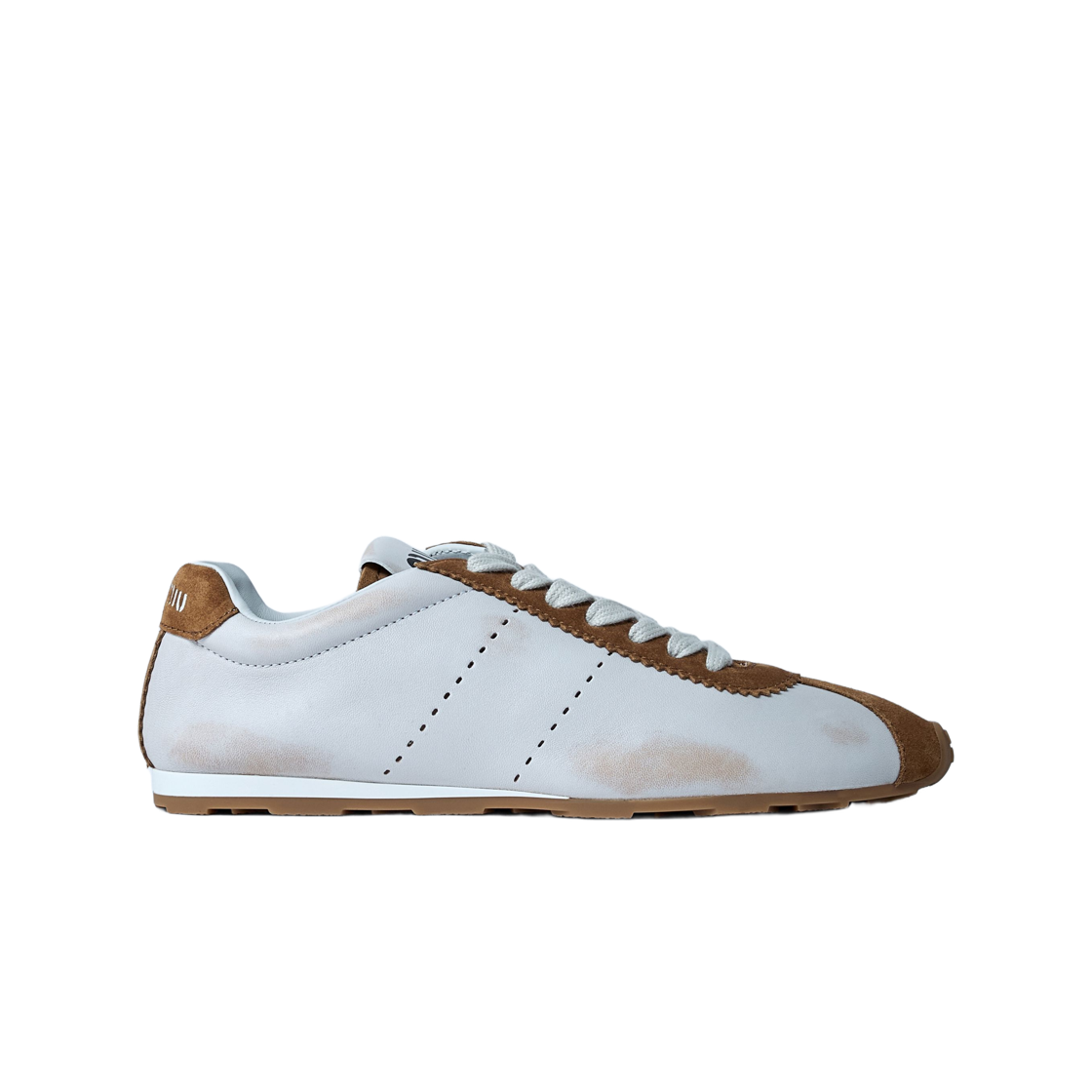 (W) 미우 미우 플럼 나파 레더 스웨이드 스니커즈 화이트 시나몬((W) Miu Miu Plume Nappa Leather Suede Sneakers White Cinnamon)