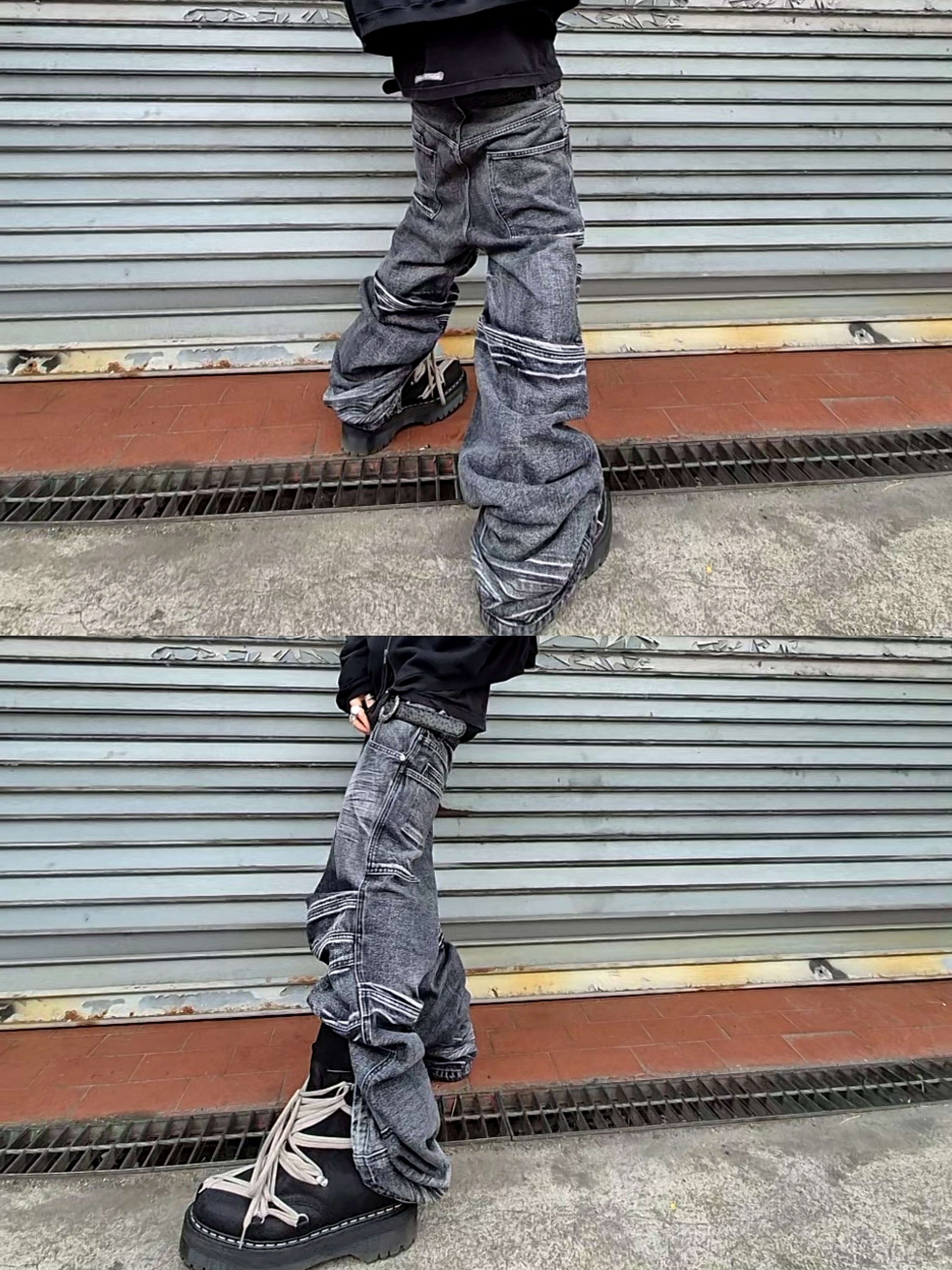 Chrome Hearts Dagger Denim Baseball Hat Black White, Dr. Martens x Rick Owens 1460 Quad Sole Mega Lace Boots Black 착용 스타일 - 2