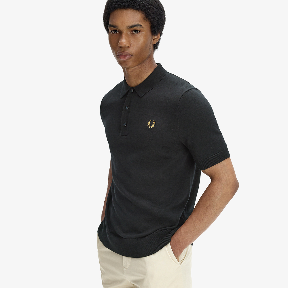 프레드페리 숏 슬리브 코튼 니트 셔츠 블랙(Fred Perry S S Cotton Knitted Shirt Black) - 3