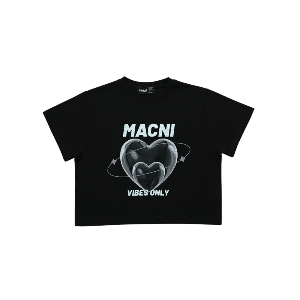 마크니 더블 하트 크롭 티셔츠 블랙(MACNI Double Heart Crop T-Shirt Black)