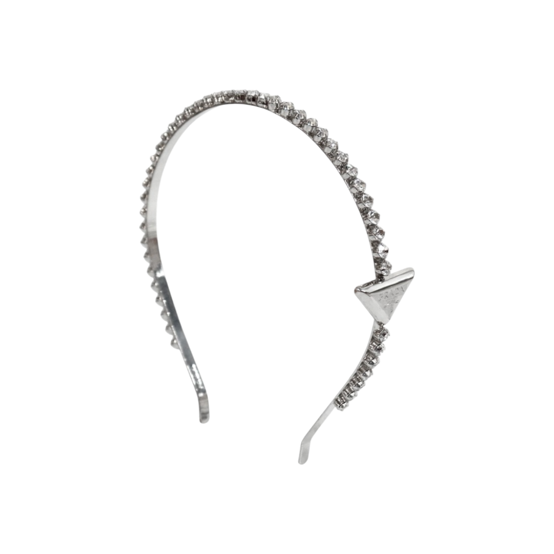 프라다 크리스탈 트라이앵글 로고 실버 헤어밴드 A-B50471(Prada Crystal Triangle Logo Silver Headband A-B50471)