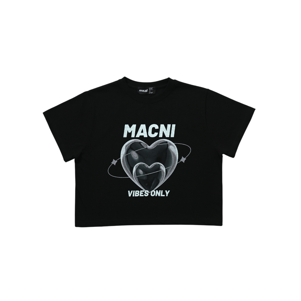 마크니 더블 하트 크롭 티셔츠 블랙(MACNI Double Heart Crop T-Shirt Black) - 3