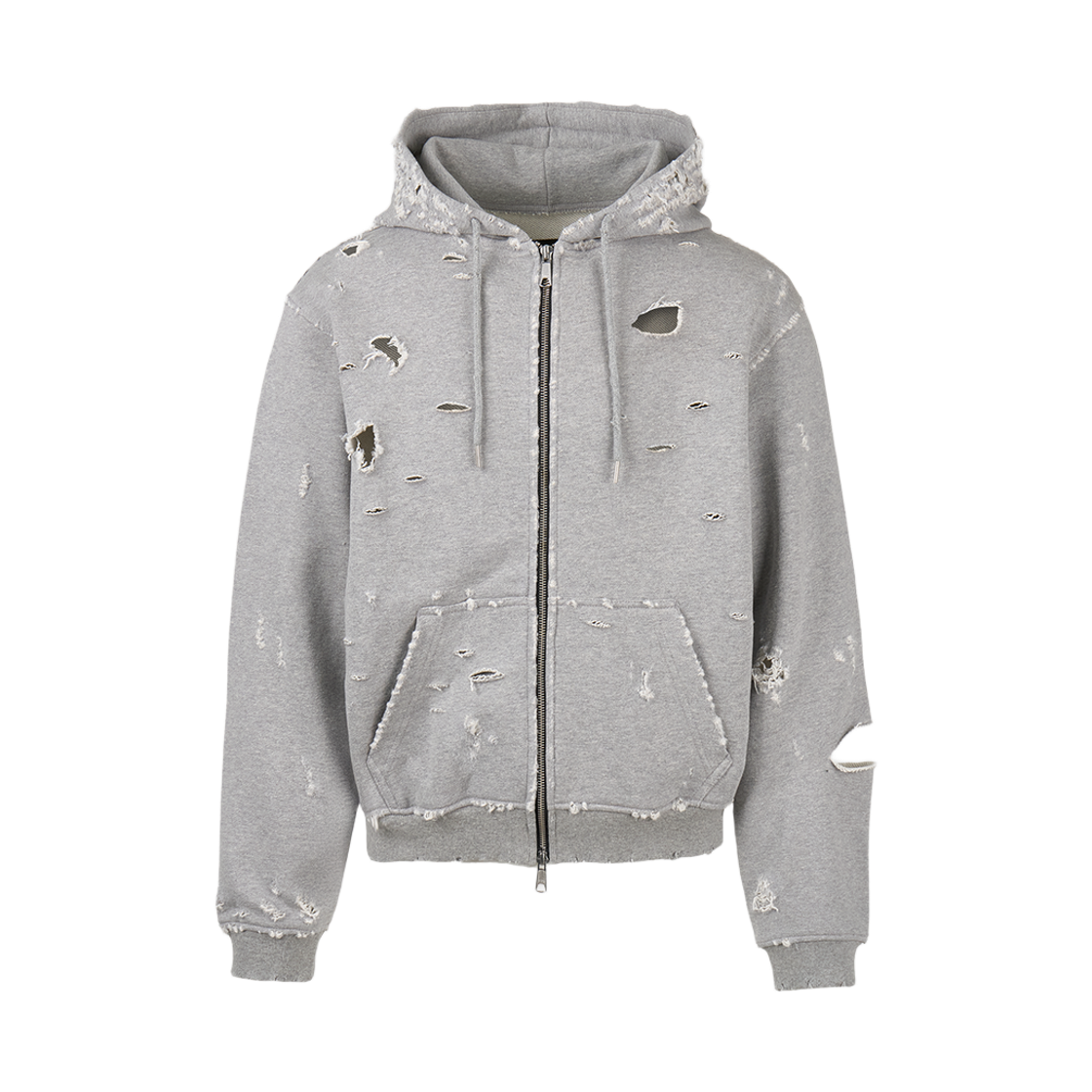 에모스탠스클럽 디스트레스드 후드 집업 그레이(emostanceclub Distressed Hoodie Zip-Up Grey)