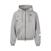 emostanceclub Distressed Hoodie Zip-Up Grey