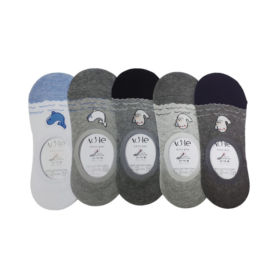 에이원 캐주얼 실리콘 페이크 덧신 5팩 마린(Aone Casual Plain No-Show Socks 5-Pack Marine)