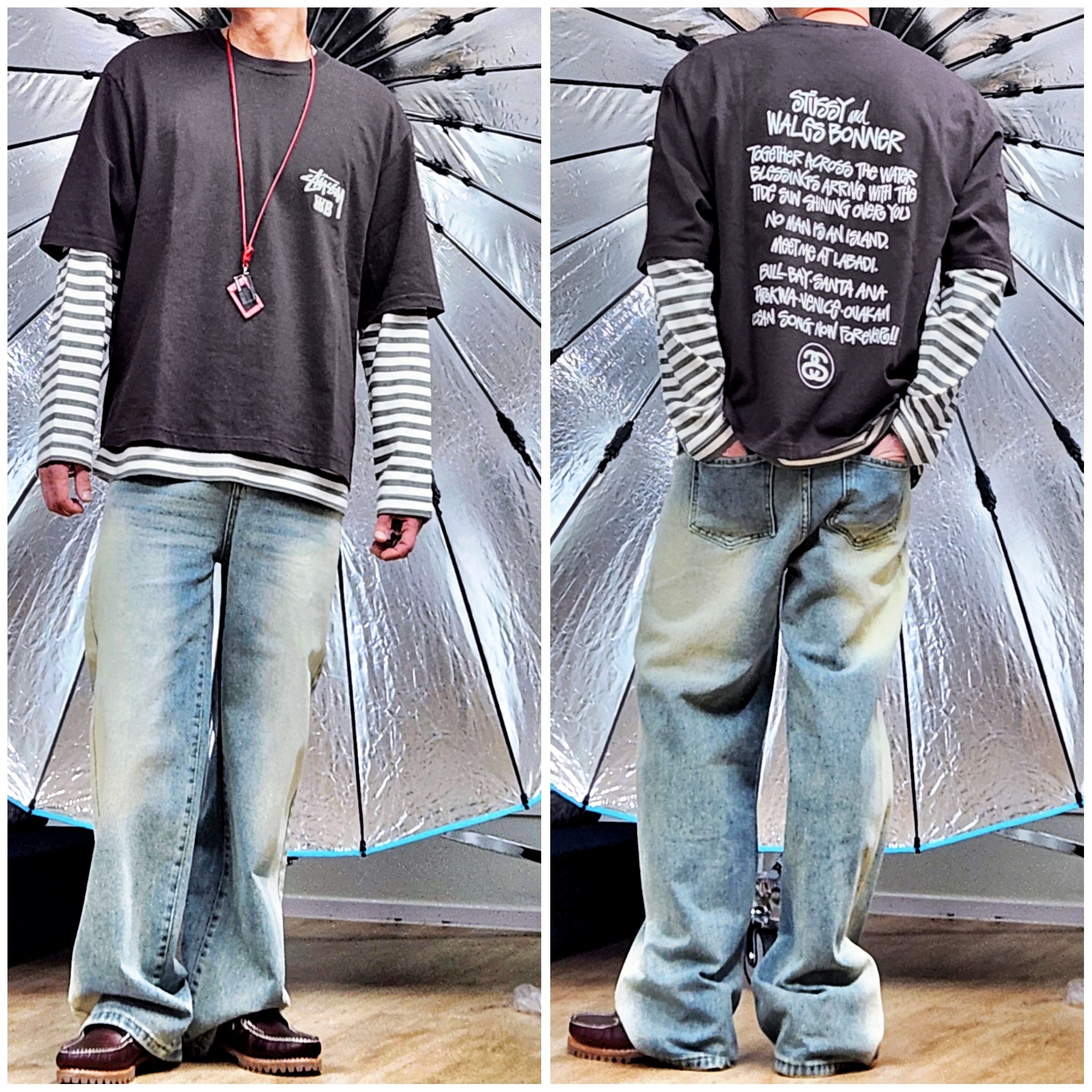 Stussy x Wales Bonner Ocean Song T-Shirt Brown, Timberland Classic 3-Eye Boat Shoes Brown - Wide 착용 스타일 - 2