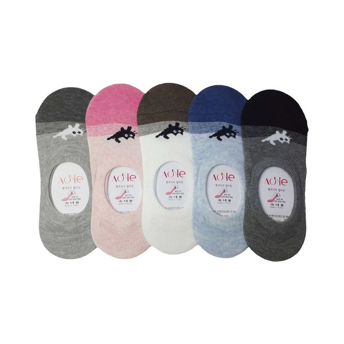 에이원 캐주얼 실리콘 페이크 덧신 5팩 링글캣츠(W)(Aone Casual Plain No-Show Socks 5-Pack Ringle Cats(W))