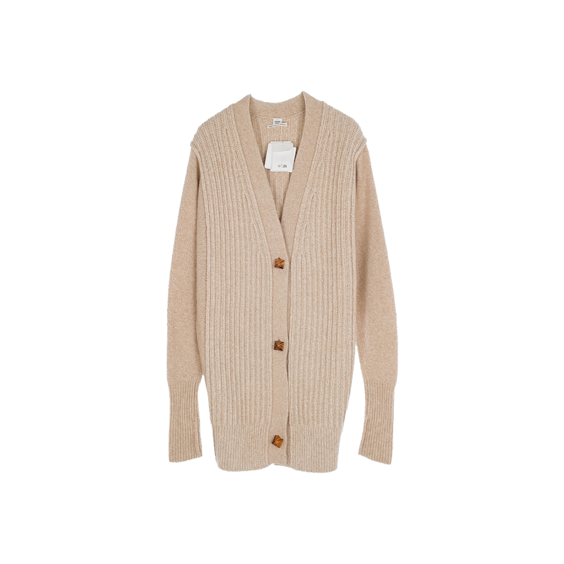 ITUSQSUWCMEM Hermes Medor Button Long Sleeve Cardigan 34 Beige Camel