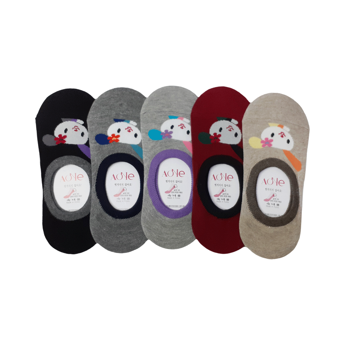 에이원 캐주얼 실리콘 페이크 덧신 5팩 래빗플라워(W)(Aone Casual Plain No-Show Socks 5-Pack Rabbit Flower(W))