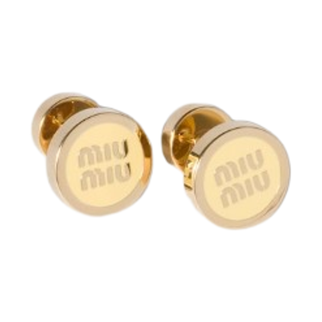 (W) 미우 미우 에나멜 메탈 이어링 바닐라((W) Miu Miu Enameled Metal Earrings Vanilla) - 1