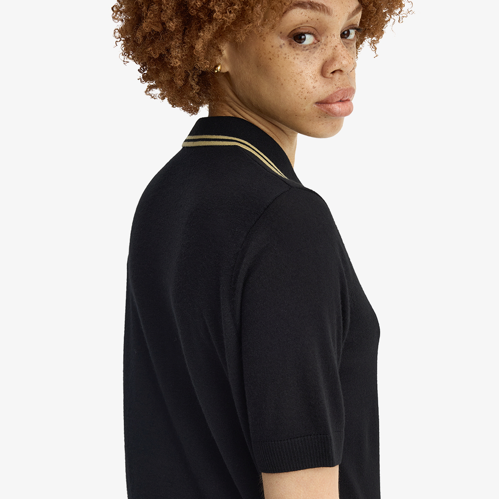 프레드페리 우먼즈 팁드 니트 셔츠 블랙 샴페인(Fred Perry Tipped Knitted Shirt Black Champagne) - 4
