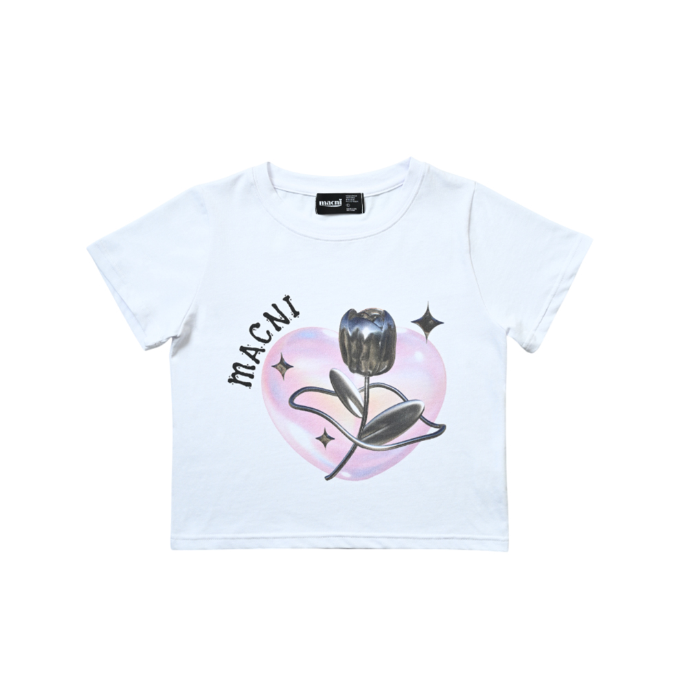 마크니 로즈 하트 크롭 티셔츠 화이트(MACNI Rose Heart Crop T-Shirt White) - 3