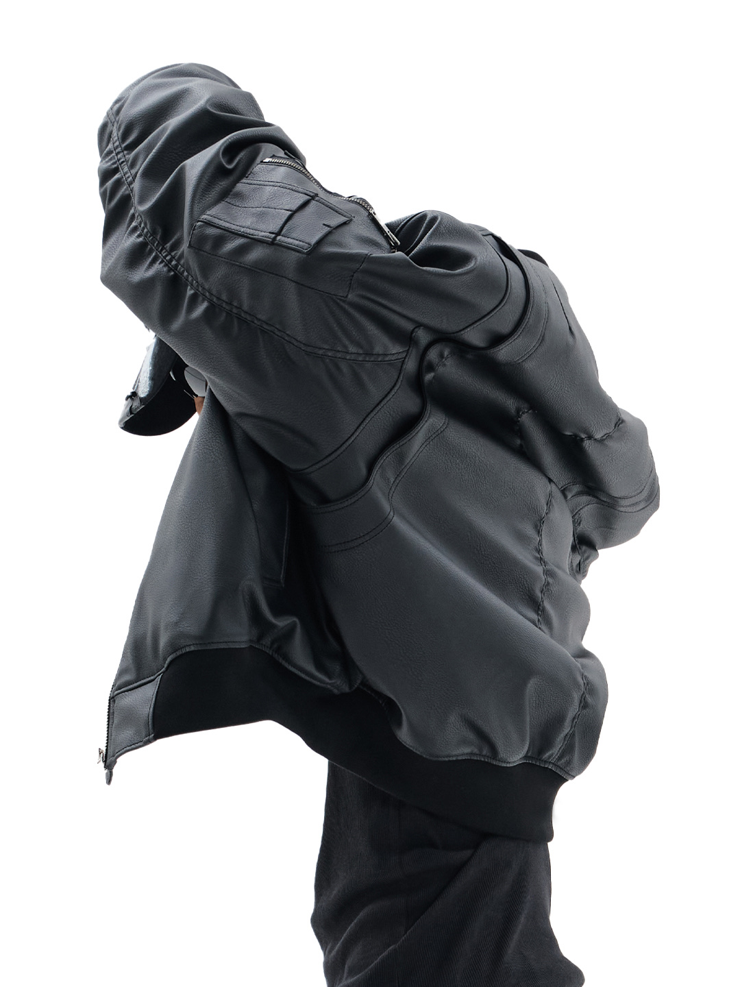 AX CONNECTION Tactical Cracked Leather  Bomber Jacket 착용 스타일 - 3