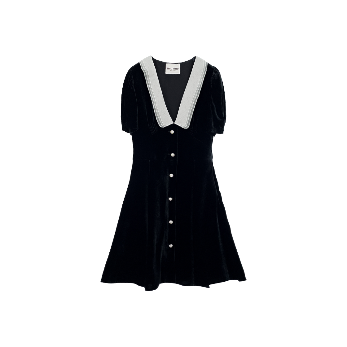 미우미우 벨벳 미니 드레스 40 블랙/화이트(6ET0536)(Miu Miu Velvet Mini Dress 40 Black/White (6ET0536))
