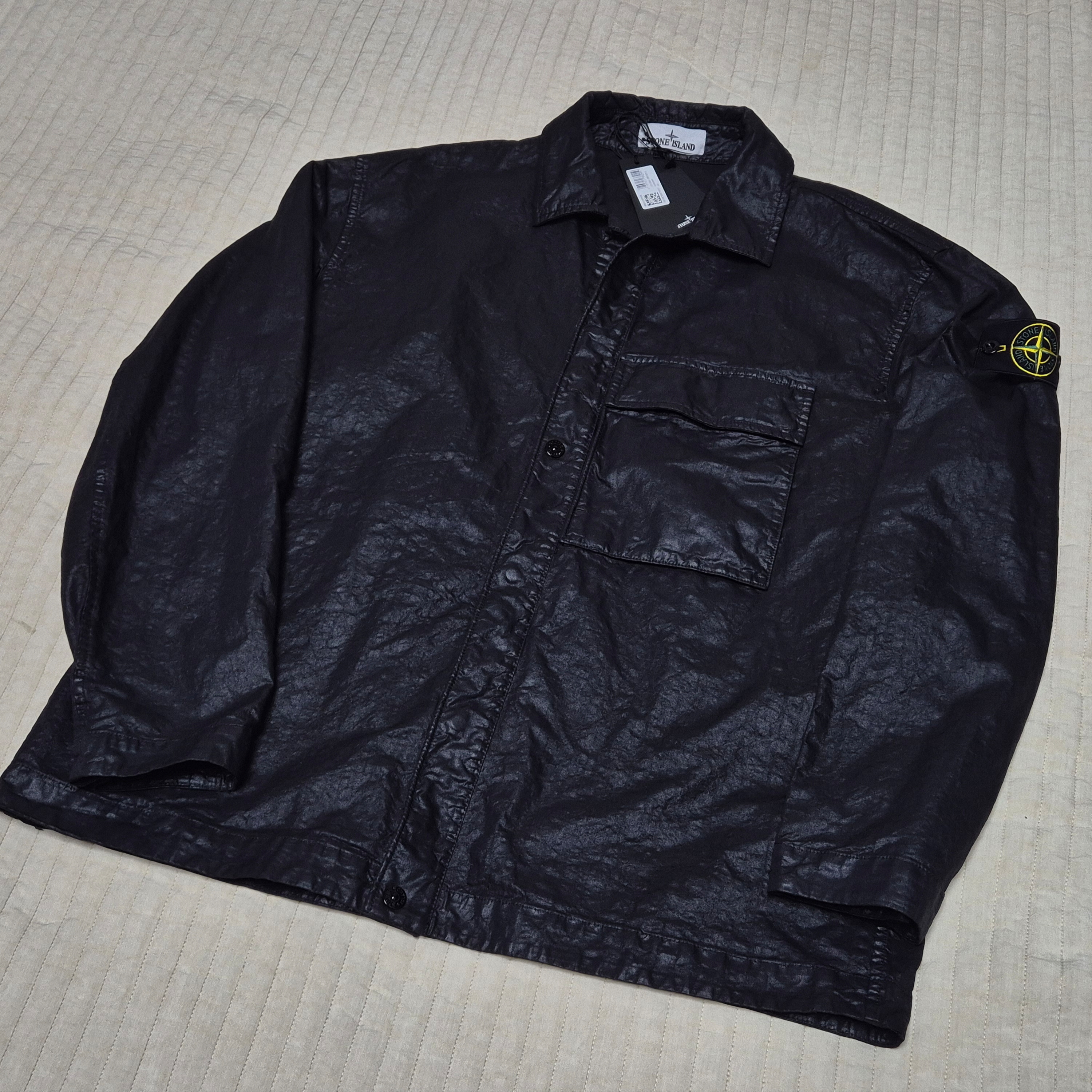 Stone Island 1200003 Organic Look Nylon Panama TC Comfort Fit Overshirt Black - 26SS 착용 스타일 - 3