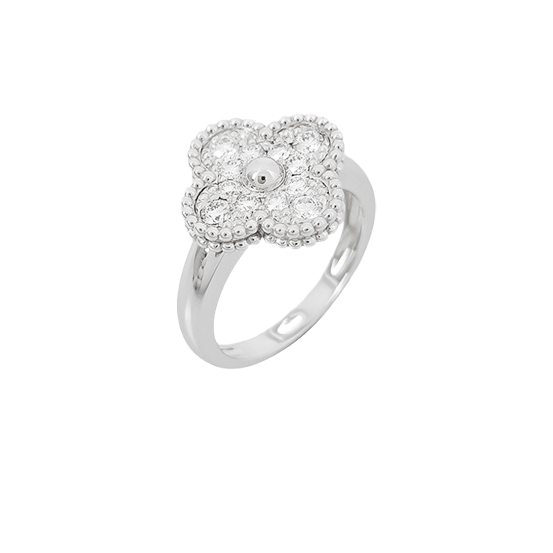 반클리프앤아펠 빈티지 알함브라 링 54호 18K 화이트골드 다이아몬드(6ET0524)(Van Cleef & Arpels Vintage Alhambra Ring Size 54, 18K White Gold with Diamonds)