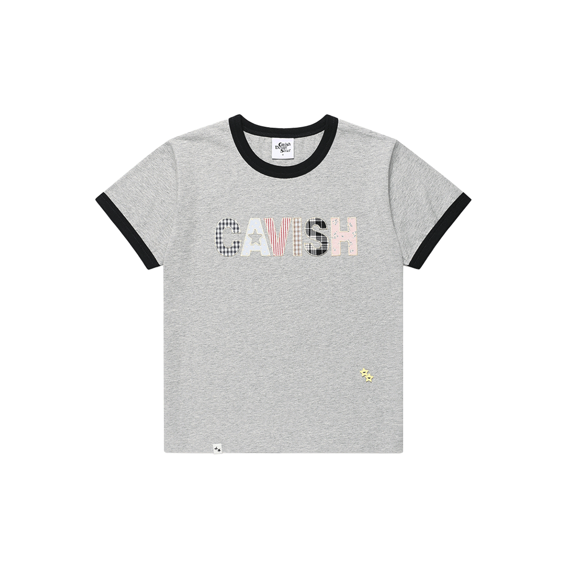 카비시 아플리케 링거 숏슬리브 티셔츠 멜란지그레이(CAVISH Applique Ringer SS Tee Melange Grey)