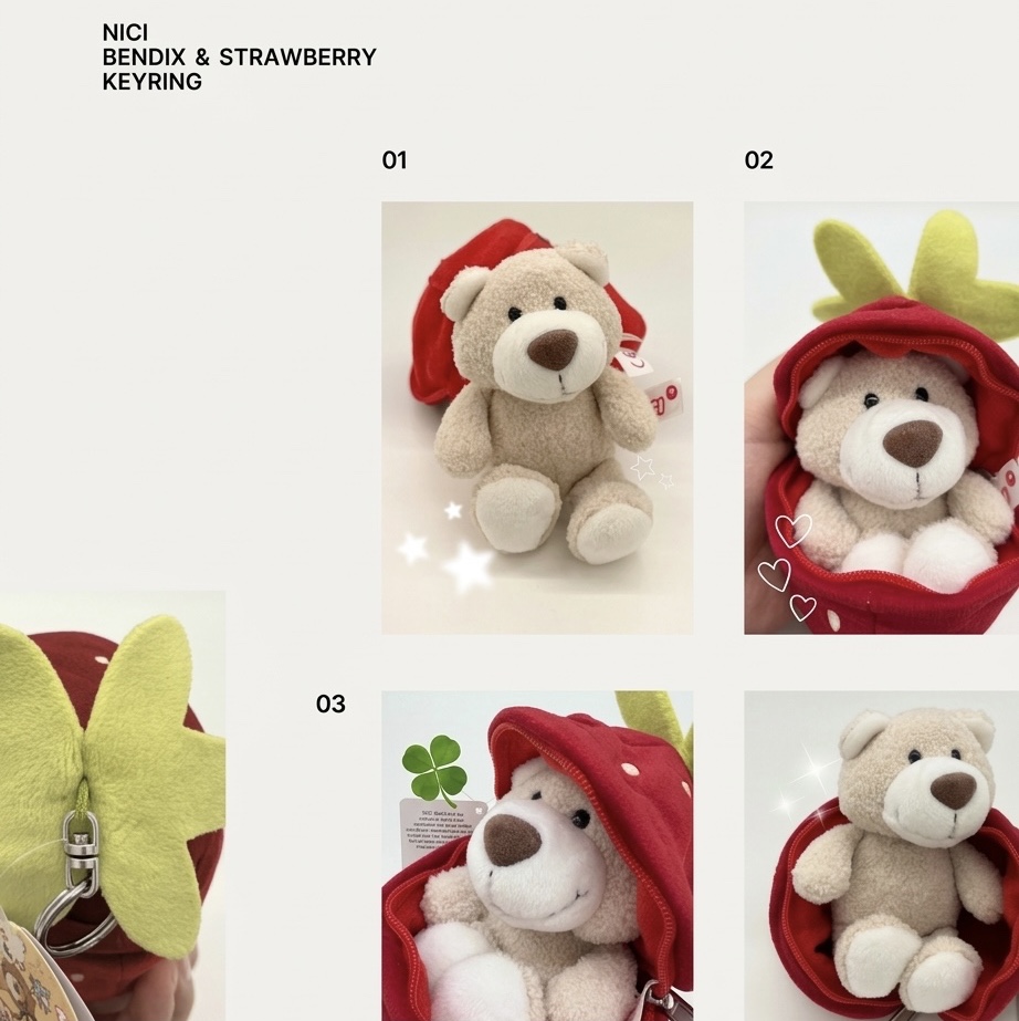 [KREAM 단독] NICI Soft toy bear Bendix 13cm with key chain in strawberry GREEN 착용 스타일