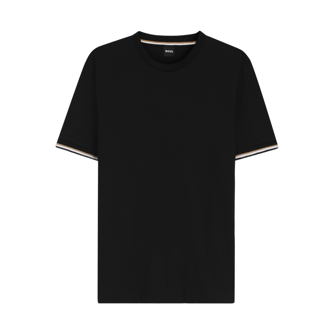 휴고 보스 시그니처 스트라이프 커프스 코튼 저지 티셔츠 블랙(Hugo Boss Cotton Jersey T-Shirt with Signature Stripe Cuffs Black) - 1