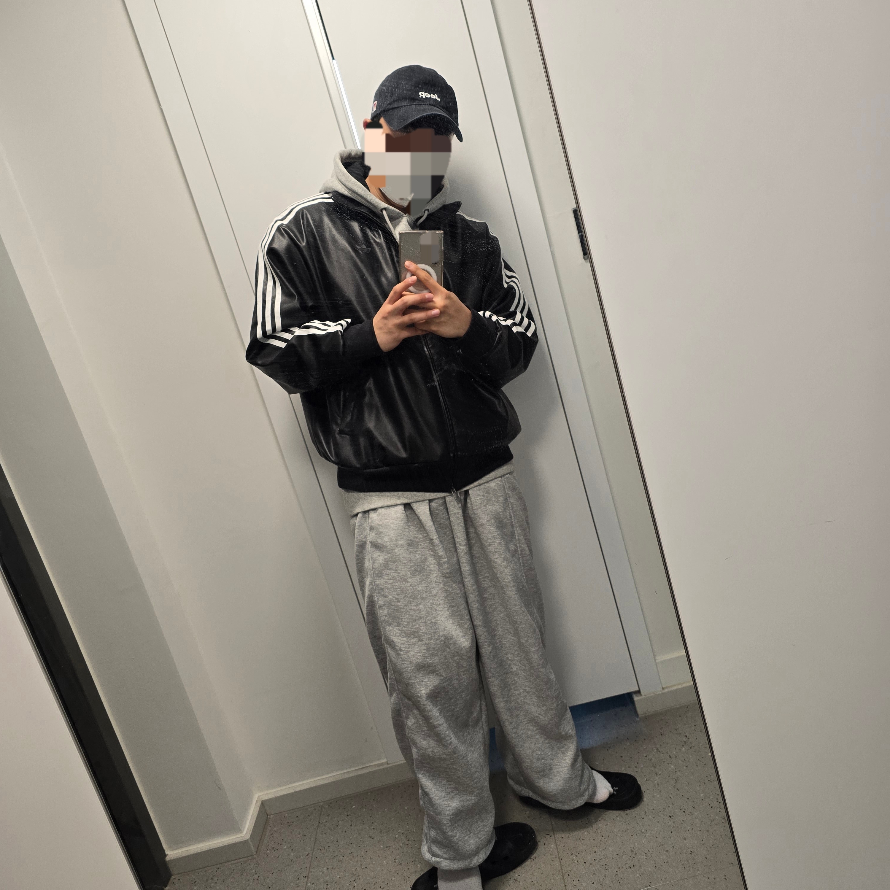 Adidas Pleather 3S Track Top Black - KR Sizing 착용 스타일
