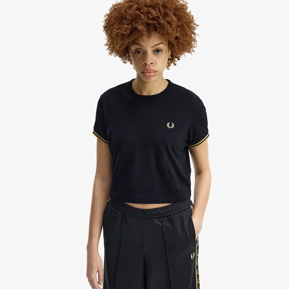 프레드페리 우먼즈 팁드 피케 티셔츠 블랙 샴페인(Fred Perry Tipped Pique T-Shirt Black Champagne) - 3