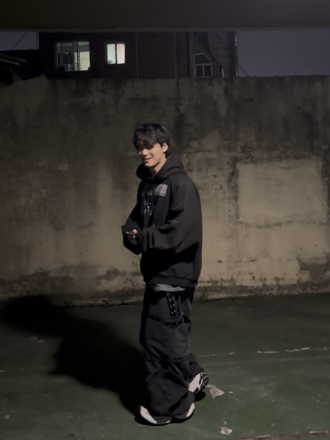 Project G/R Mind Slaughter Vintage Washeed Hoodie Black, Nonnod Double knee cover pants Vintage black 착용 스타일