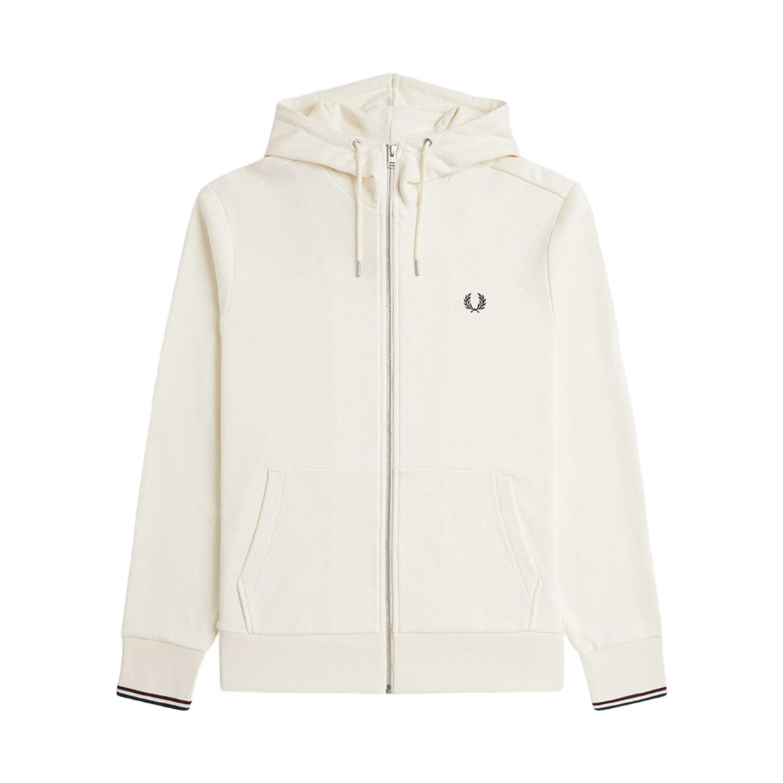 AFPM2617536-84A Fred Perry Hooded Zip-Through Sweatshirt Ecru Oxblood Grassroots