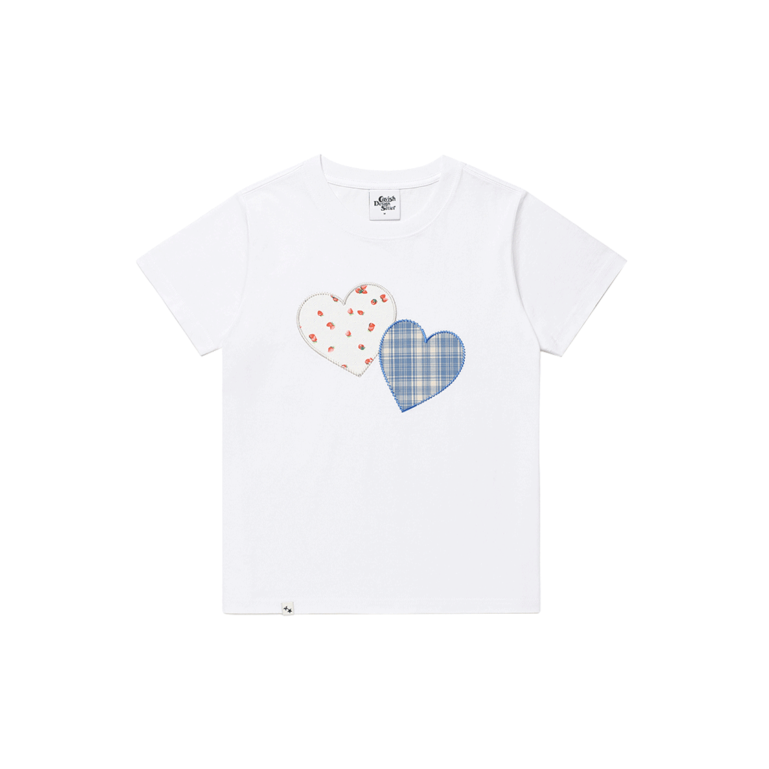 카비시 W 트윈 하트 아플리케 숏슬리브 티셔츠 화이트(CAVISH W Twin Heart Applique SS Tee White)