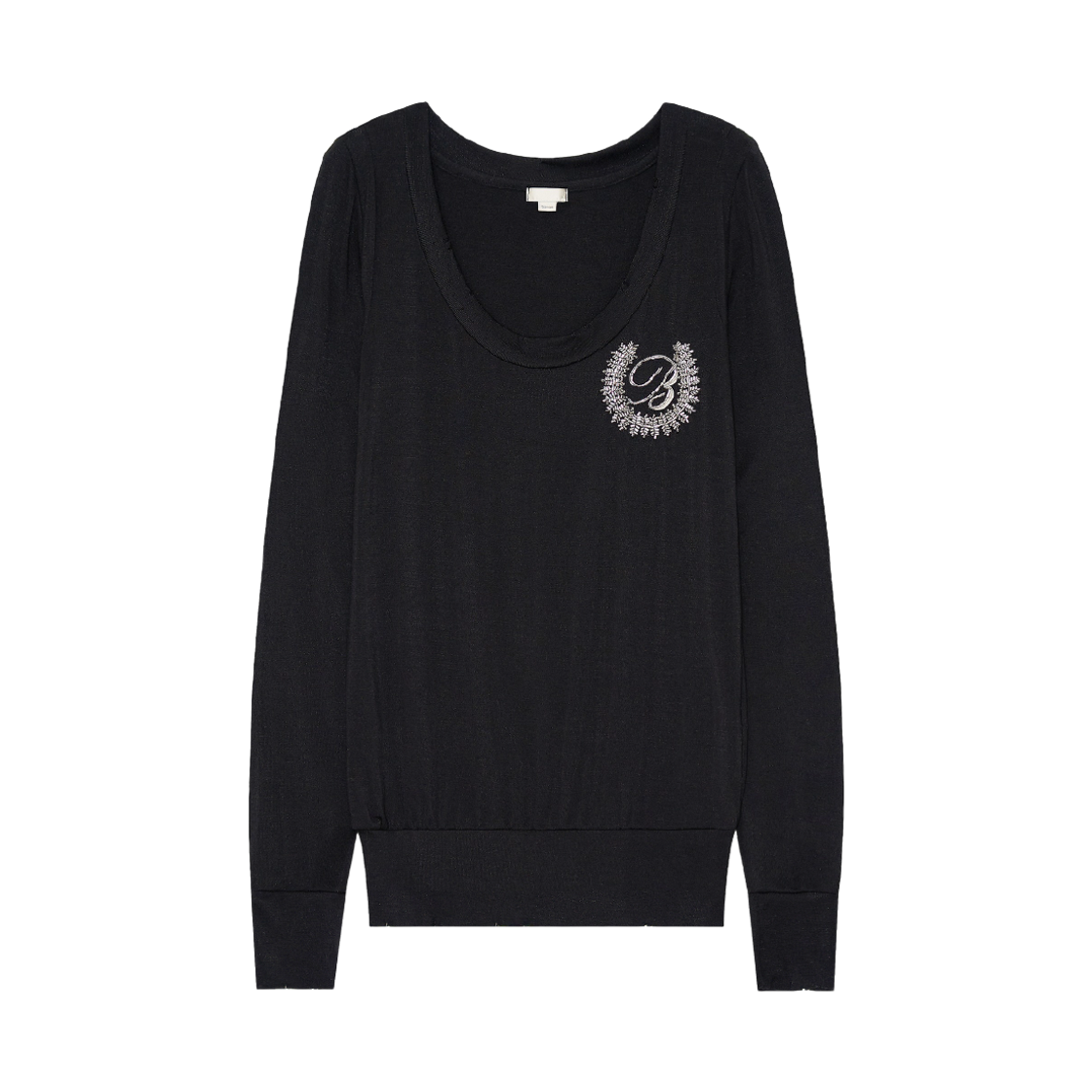 Bonnae-187 Bonnae Beaded Plunge Neck Top Black