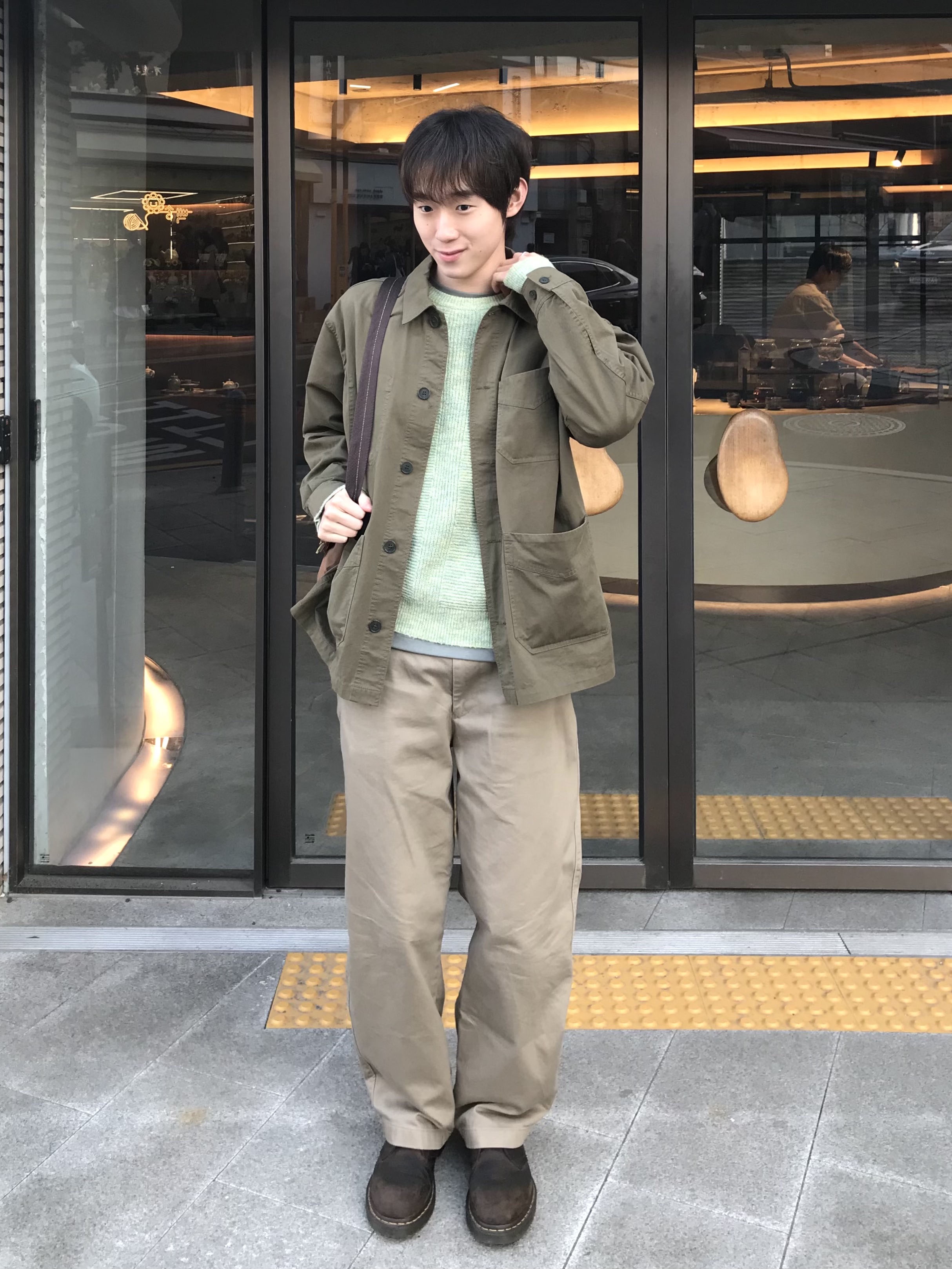 Noun Hairy Melange Knit Forest Green 착용 스타일 - 2