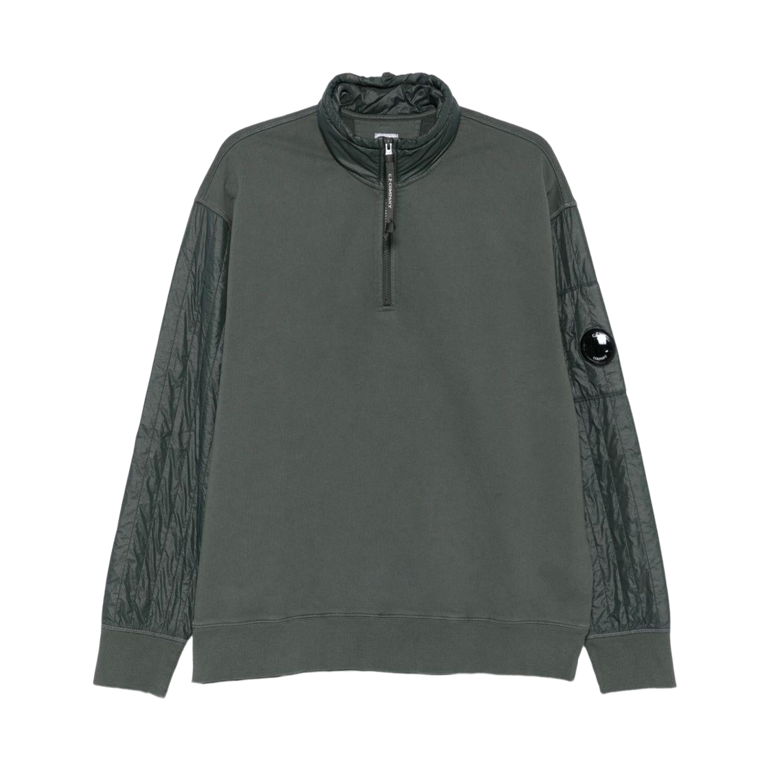 19CMSS052A005835M978 C.P. Company Diagonal Raised Fleece Mixed Half Zip Sweatshirt Dark Shadow Grey - 25FW