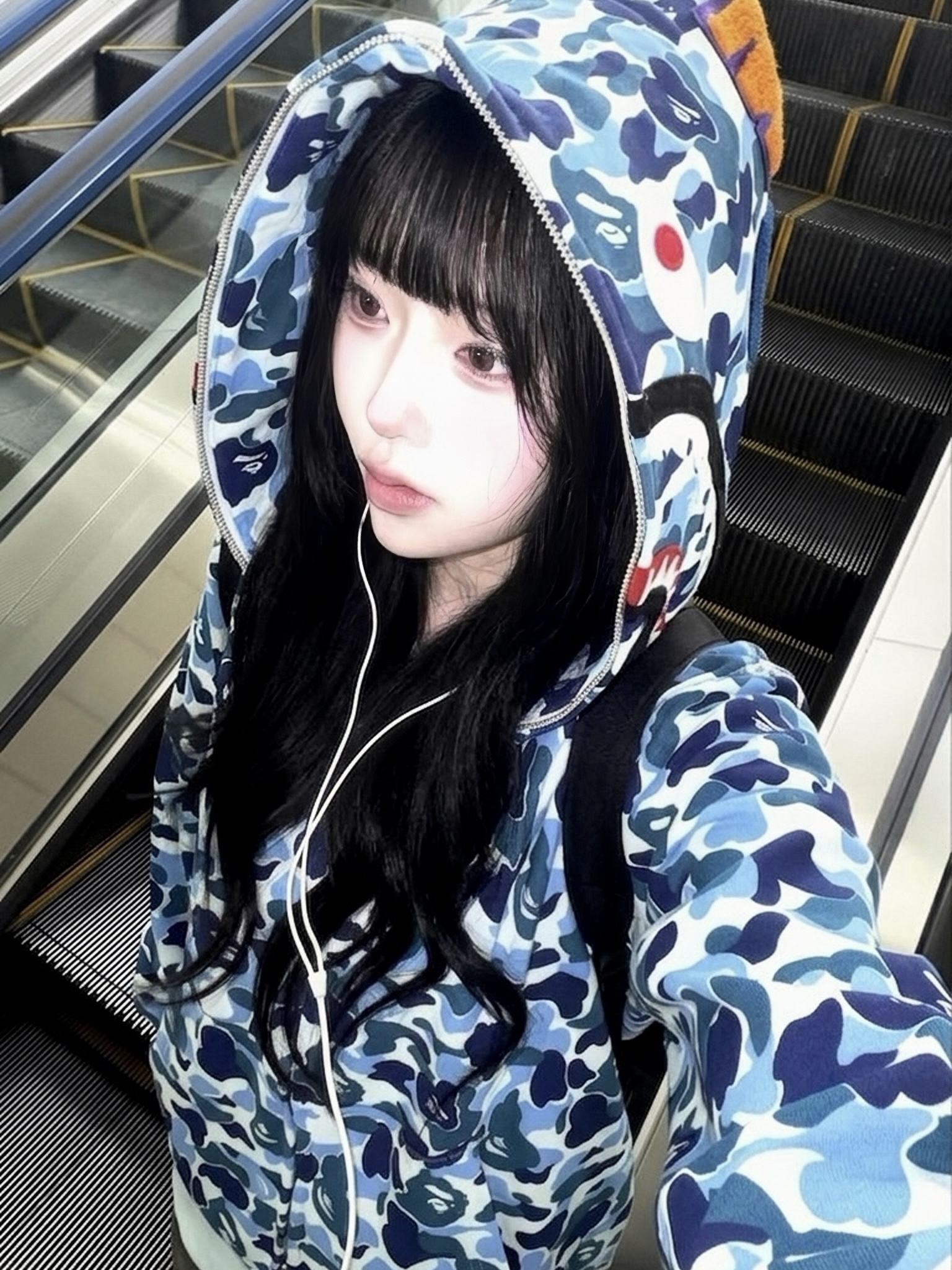 BAPE ABC Camo Shark Full Zip Hoodie Blue 착용 스타일