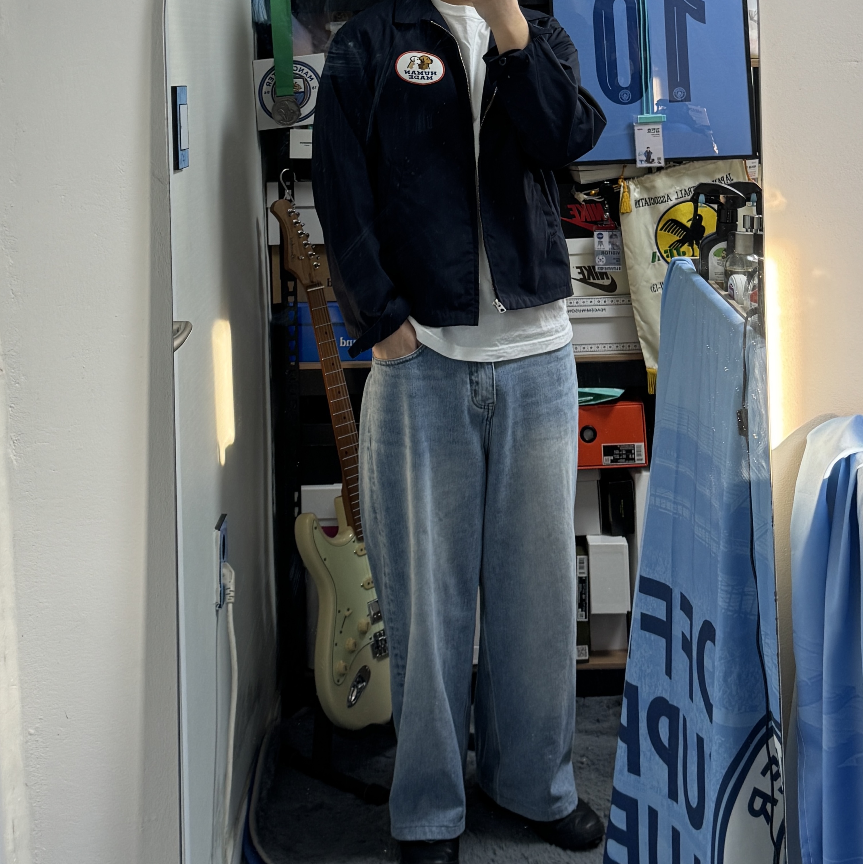 Human Made Drizzler Jacket Navy, Nike x Bode Astrograbber SP Black and Coconut Milk 착용 스타일 - 1