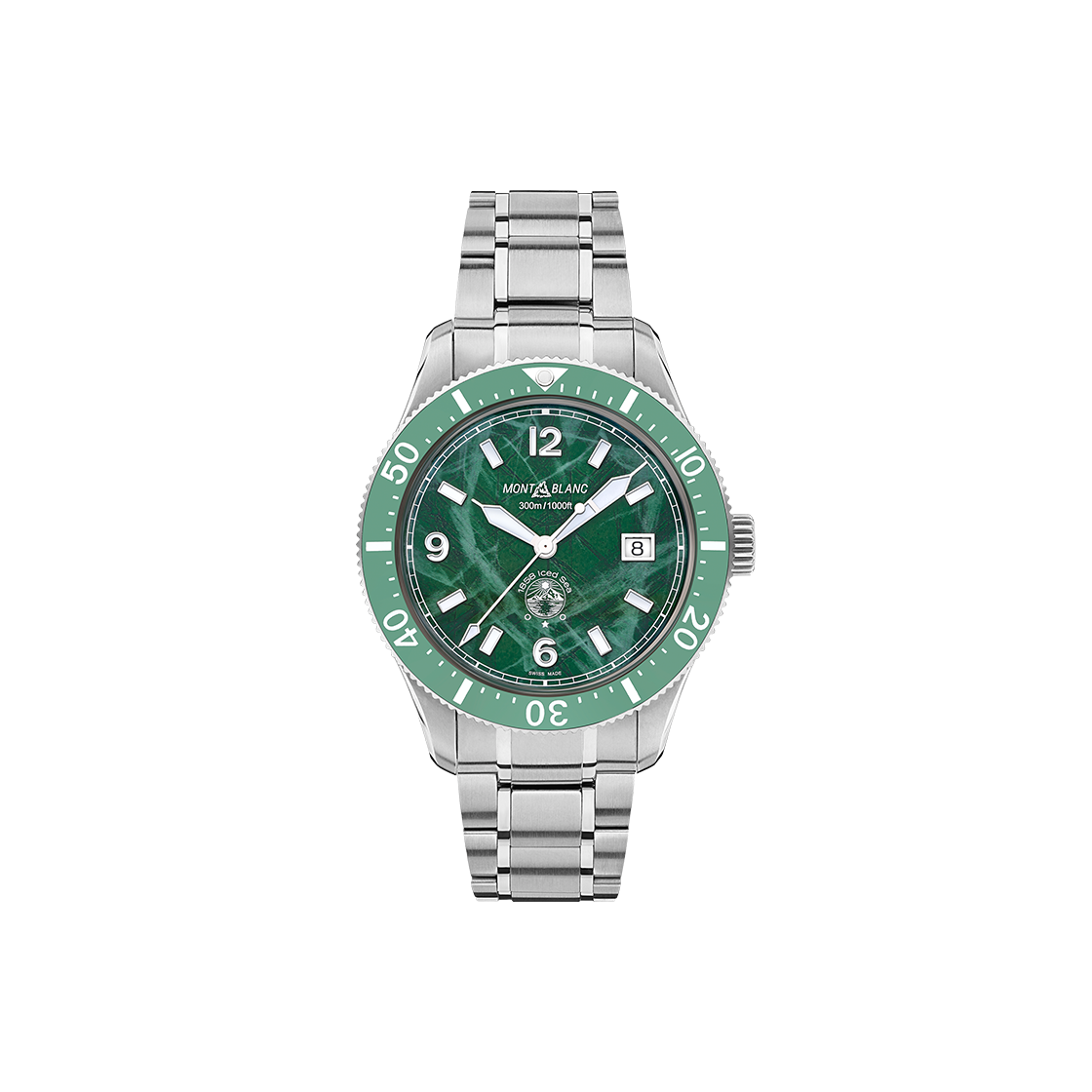 몽블랑 1858 아이스드 씨 41-MB129373 그린 아라빅+바 NO.7569(Montblanc 1858 Ice Blue 41-MB129373 Green Arabic + Bar No. 7569)