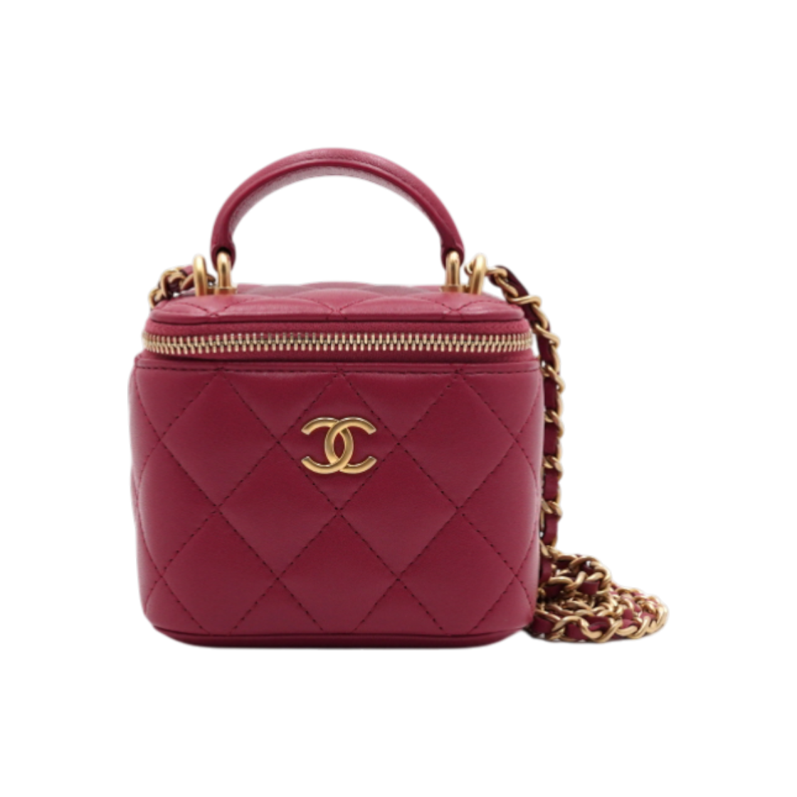 ITPCKGFUPHDS Chanel Mini Vanity Capskin Top Handle Tote Bag with Gold Chain Shoulder Strap