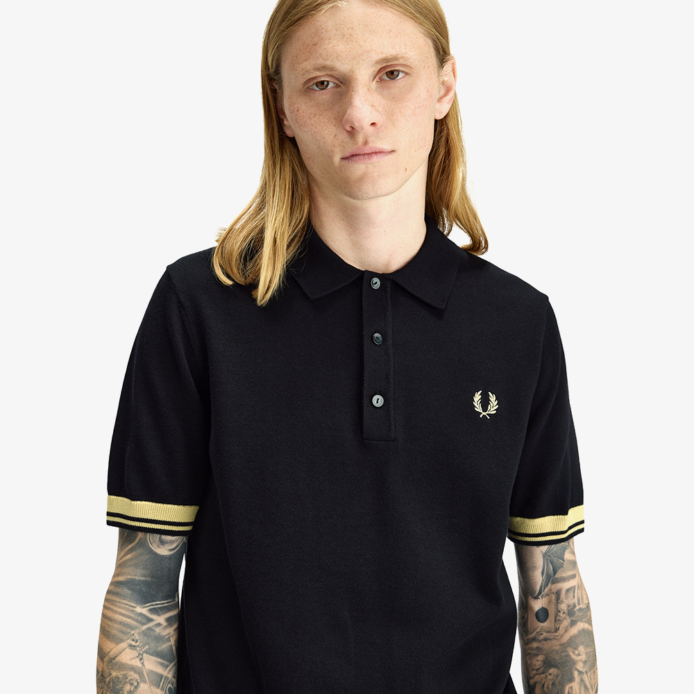 프레드페리 컨트라스트 커프 니트 셔츠 블랙 샴페인(Fred Perry Contrast Cuff Knitted Shirt Black Champagne) - 3